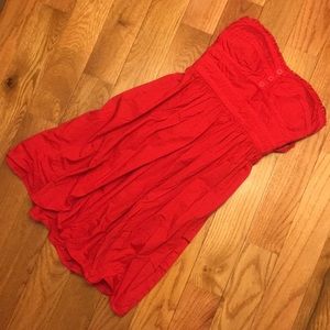 Juniors Red strapless cotton dress